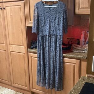 Elegant Lace Overlay Gray Dress